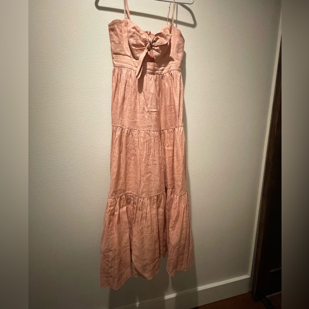 Zimmermann tiered strapless linen midi dress